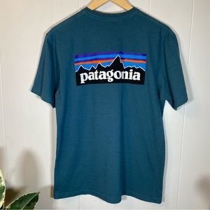 Patagonia P-6 Logo Responsibili-Tee Double Sided Blue Heather Cotton
